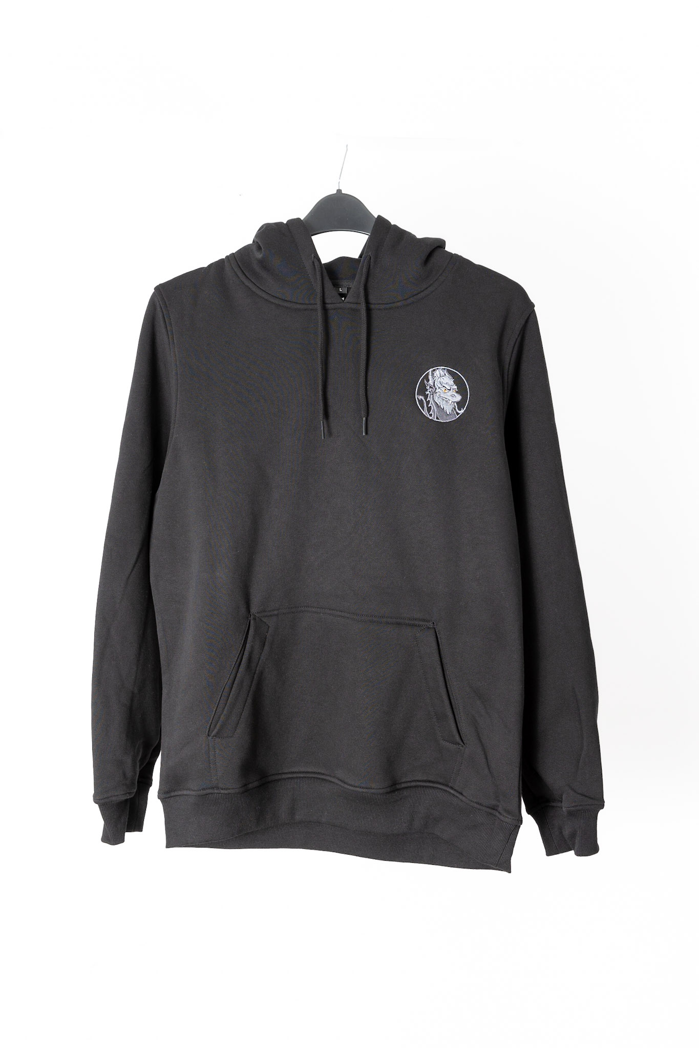 A black hoodie with The Fluffy Dragon Co logo