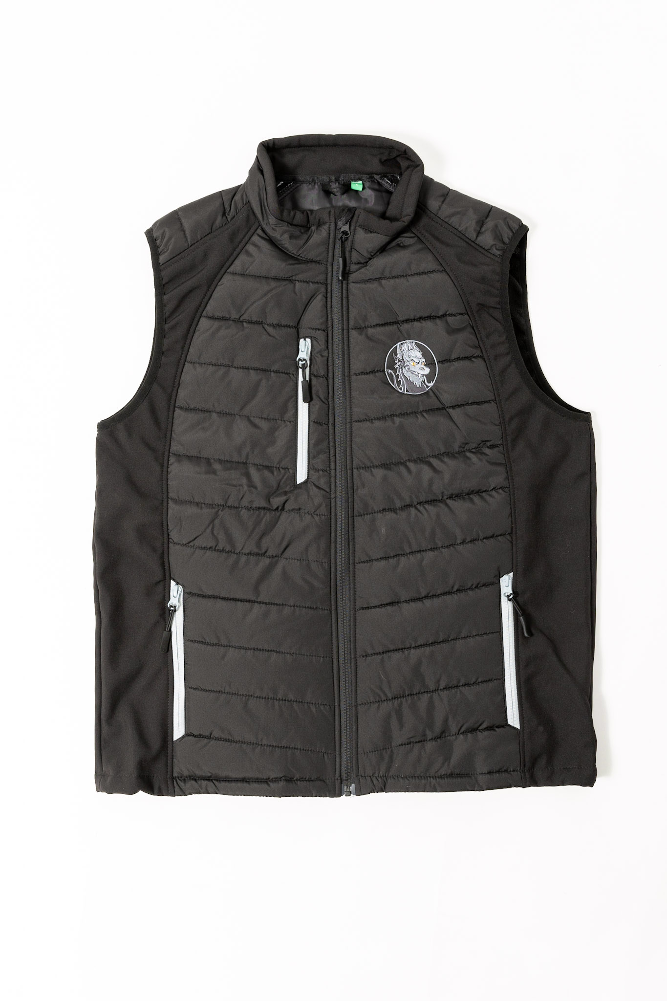 A black gilet with The Fluffy Dragon Co logo