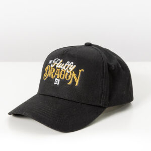 A black trucker hat with The Fluffy Dragon Co logo